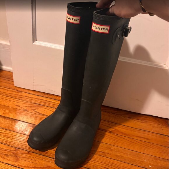Hunter Wellies Tall Black Rain Boots 39 8 - Picture 1 of 6